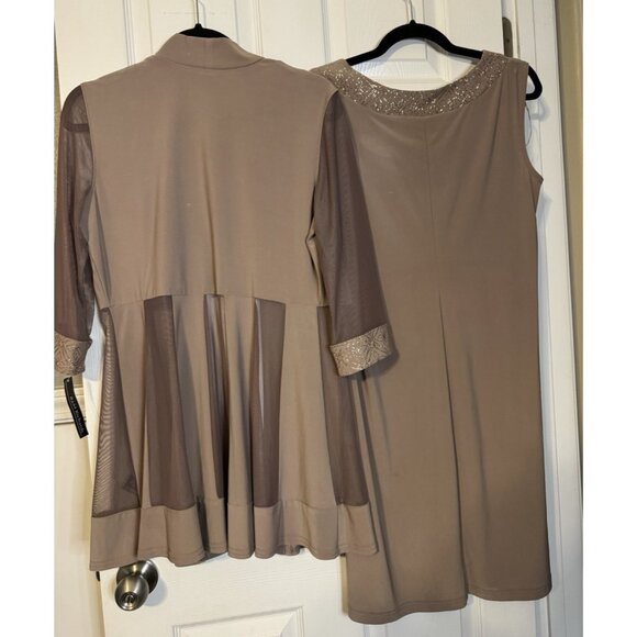 R & M RICHARDS PM Taupe Brown Jacket Dress Shimmer Wedding Party Cruise NEW - Picture 10 of 16
